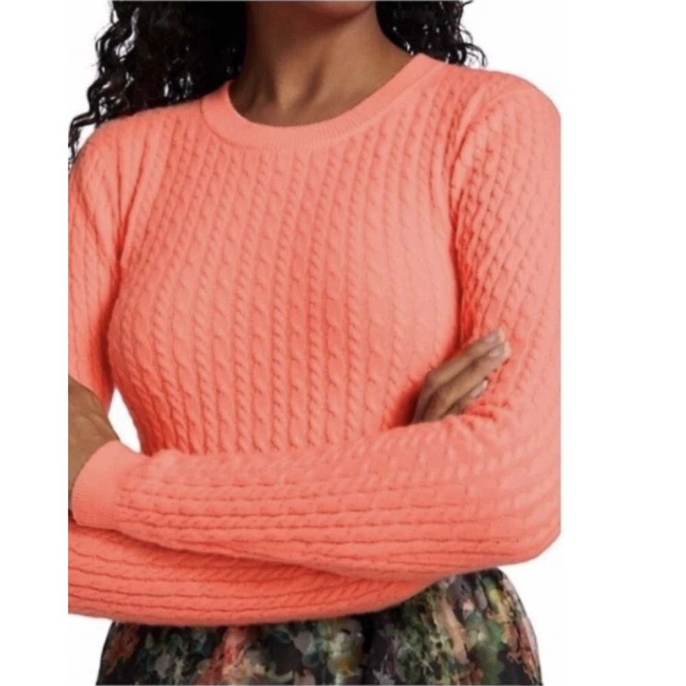 Alice + Olivia Ciara Sweater XS Coral Pink Cashmere Cable Knit Crop